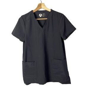 Adar Addition Dark‎ Gray Pocket Front Short Sleeve Scrub Top S